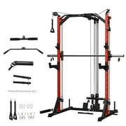 Mikolo Compact 7-IN-1 Smith Machine With Cable Crossover System, 1000LBS Multi-Functional Squat Rack, Workout Station with Weight Bar, Bend Peg and Other Functional Attachments