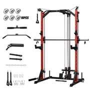 Mikolo Compact 7-IN-1 Smith Machine With Cable Crossover System, 1000LBS Multi-Functional Squat Rack, Workout Station with Weight Bar, Bend Peg and 18 pcs aluminum pulleys