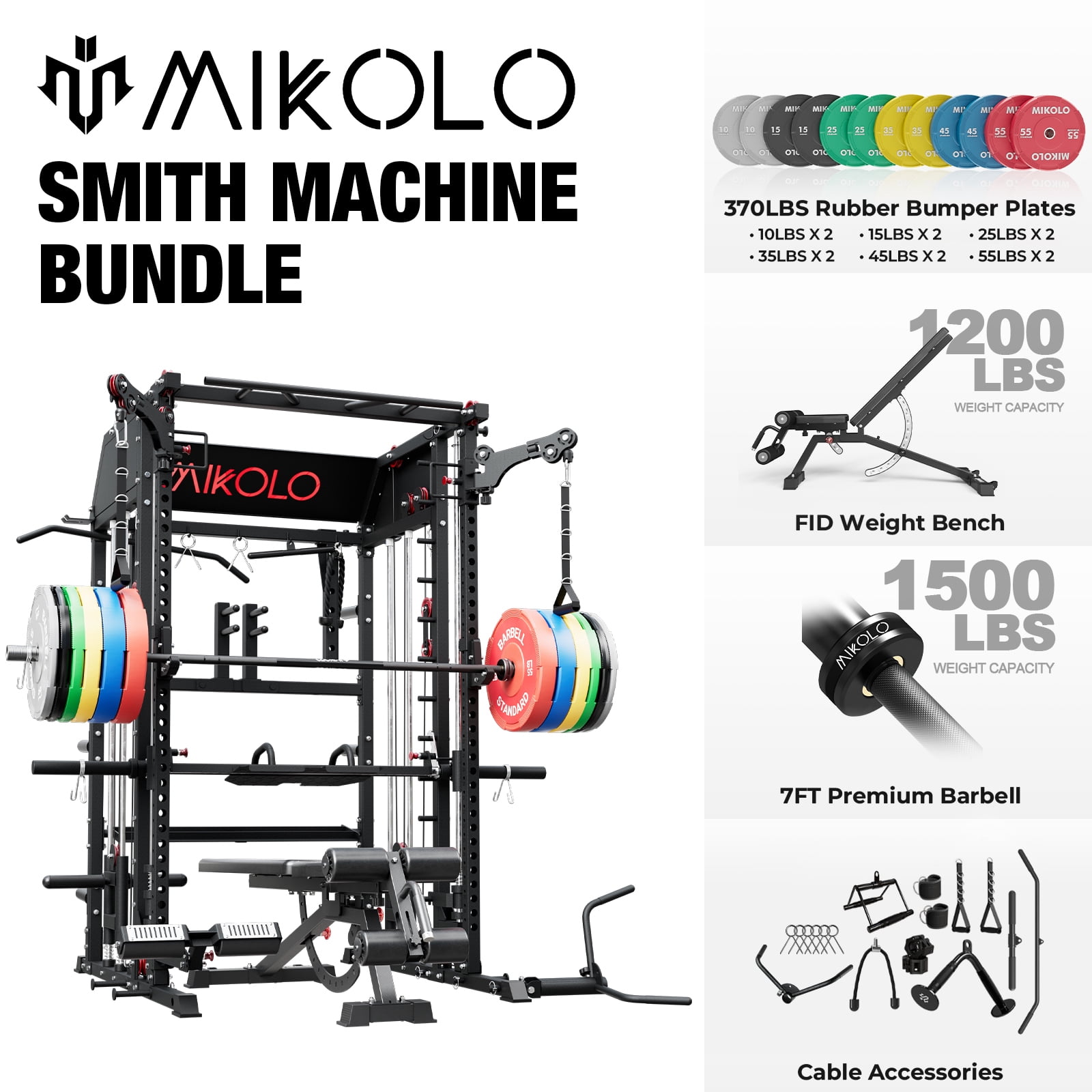 Mikolo Smith Machine Home Gym, All-in-One Power Rack with Smith Cage ...