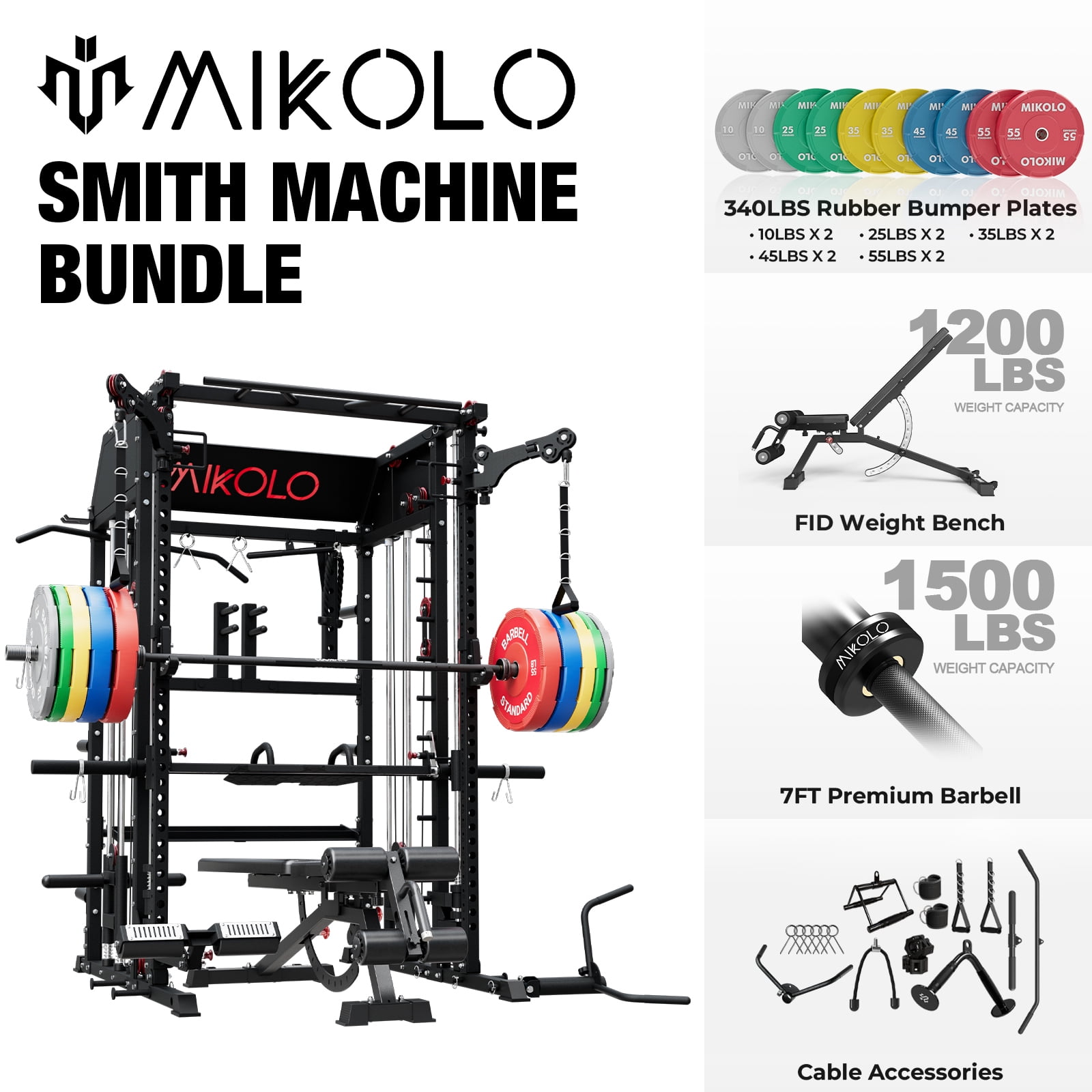 Vertical Auto Rack System Mikolo Smith Machine Home Gym, All-in-One Power Rack with Smith Cage ...