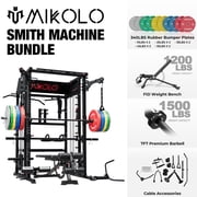 Mikolo Smith Machine Home Gym, All-in-One Power Rack with Smith Cage and Functional Trainer, Squat Rack with 21 Dual Pulley Cable System and Extended Forward Reach, Vertical Leg Press