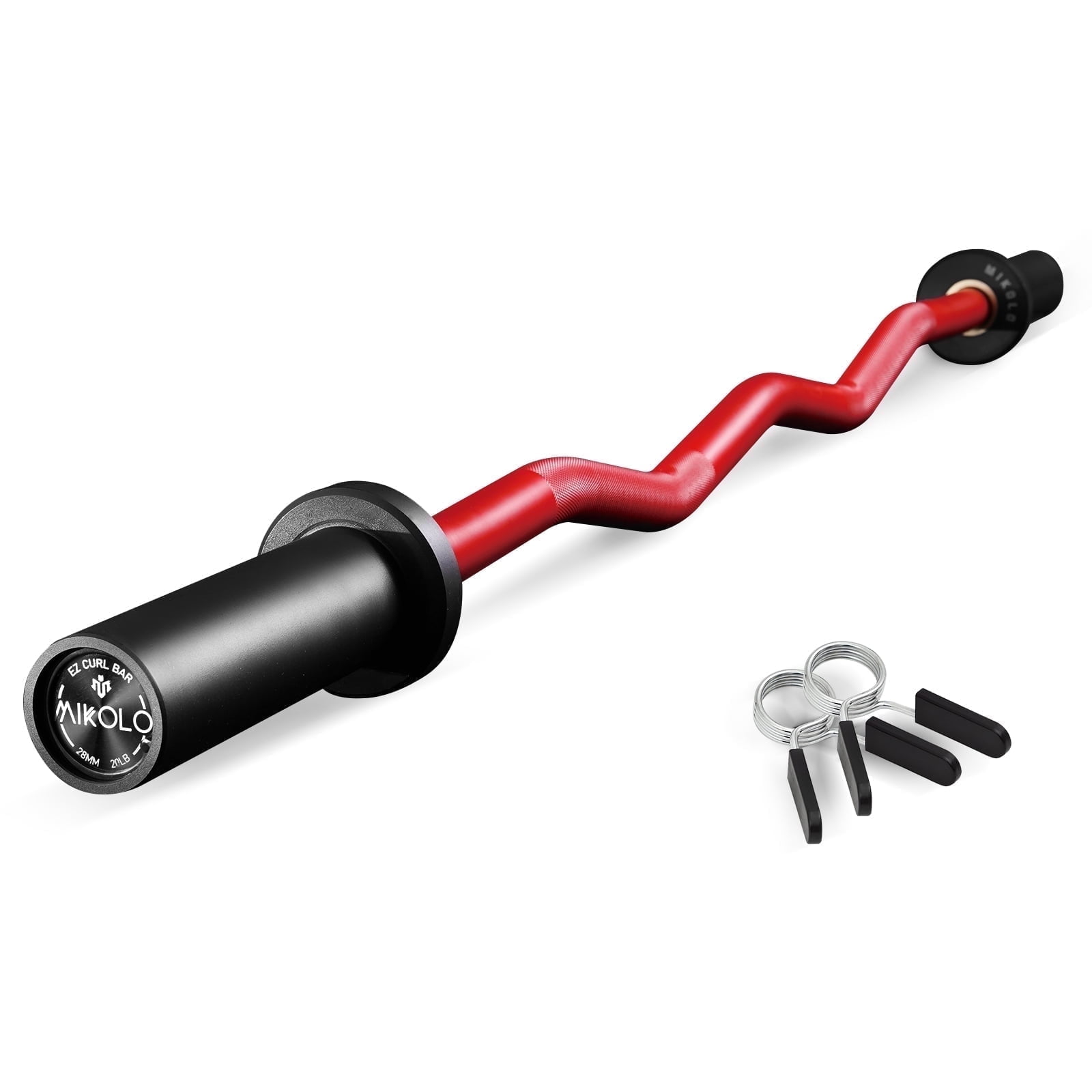 Mikolo Olympic EZ Curl Barbell Bar with Collars2 Maintenance Free EZ Curl Bar for Weight Lifting, Biceps and Triceps, Chrome Curling Bar with Comfortable Knurl