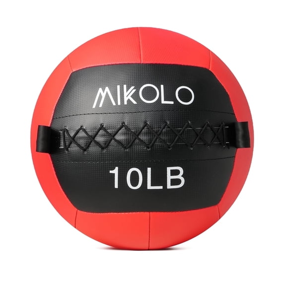 Mikolo Fitness LB Wall Ball, Soft Leather Medicine Ball, Red Weighted Wall Ball with Non-Slip Grip, Full Body Dynamic Exercise Med Ball, Core Fitness, Strength Training, Conditioning Workouts