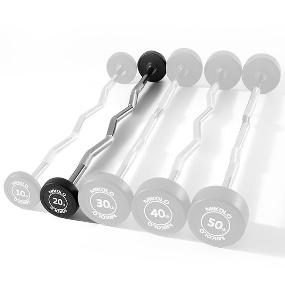 Mikolo Rubber Coated Fixed Weight EZ Curl Barbell, Pre-Loaded Weights EZ Curl Solid Steel Barbells, Weighted Bar for Weightlifting Exercise (20LBS)
