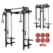 Mikolo Foldable Power Rack Cage,1000lbs Capacity Wall Mounted Squat Rack, Independent pulley system with Aluminum Pulleys , Space Saving Home Gym Equipment