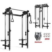 Mikolo Foldable Power Rack Cage,1000lbs Capacity Wall Mounted Squat Rack, Independent pulley system with Aluminum Pulleys , Space Saving Home Gym Equipment