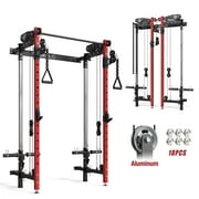 Mikolo Foldable Power Rack Cage,1000lbs Capacity Wall Mounted Squat Rack, Independent pulley system with 18PCS Aluminum Pulleys , Space Saving Home Gym Equipment with 5 Adjustable Angle