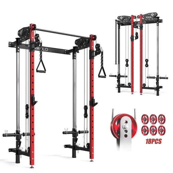 Mikolo Foldable Power Rack Cage,1000lbs Capacity Wall Mounted Squat Rack, Independent pulley system, Space Saving Home Gym Equipment