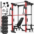 thumbnail image 1 of Mikolo Foldable Power Rack Cage,1000lbs Capacity Wall Mounted Squat Rack with 260lbs weight plates, Independent pulley system, Red, 1 of 13