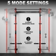 Mikolo Foldable Power Rack Cage,1000lbs Capacity Wall Mounted Squat Rack with 260lbs weight plates, Independent pulley system, Red