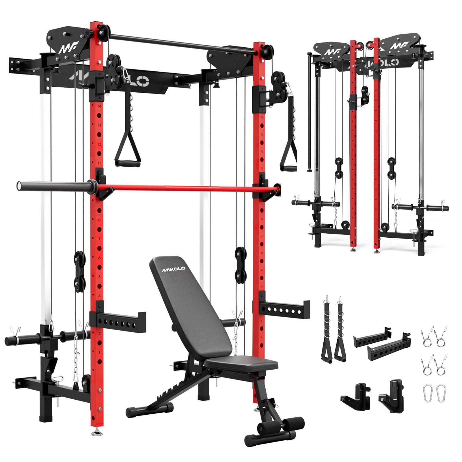 Mikolo Foldable Squat Rack With Adjustable Weight Bench, Wall