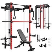 Mikolo Foldable Power Rack Cage,1000lbs Capacity Wall Mounted Squat Rack with independent pulley system, Space Saving Home Gym Equipment with 5 Adjustable Angle