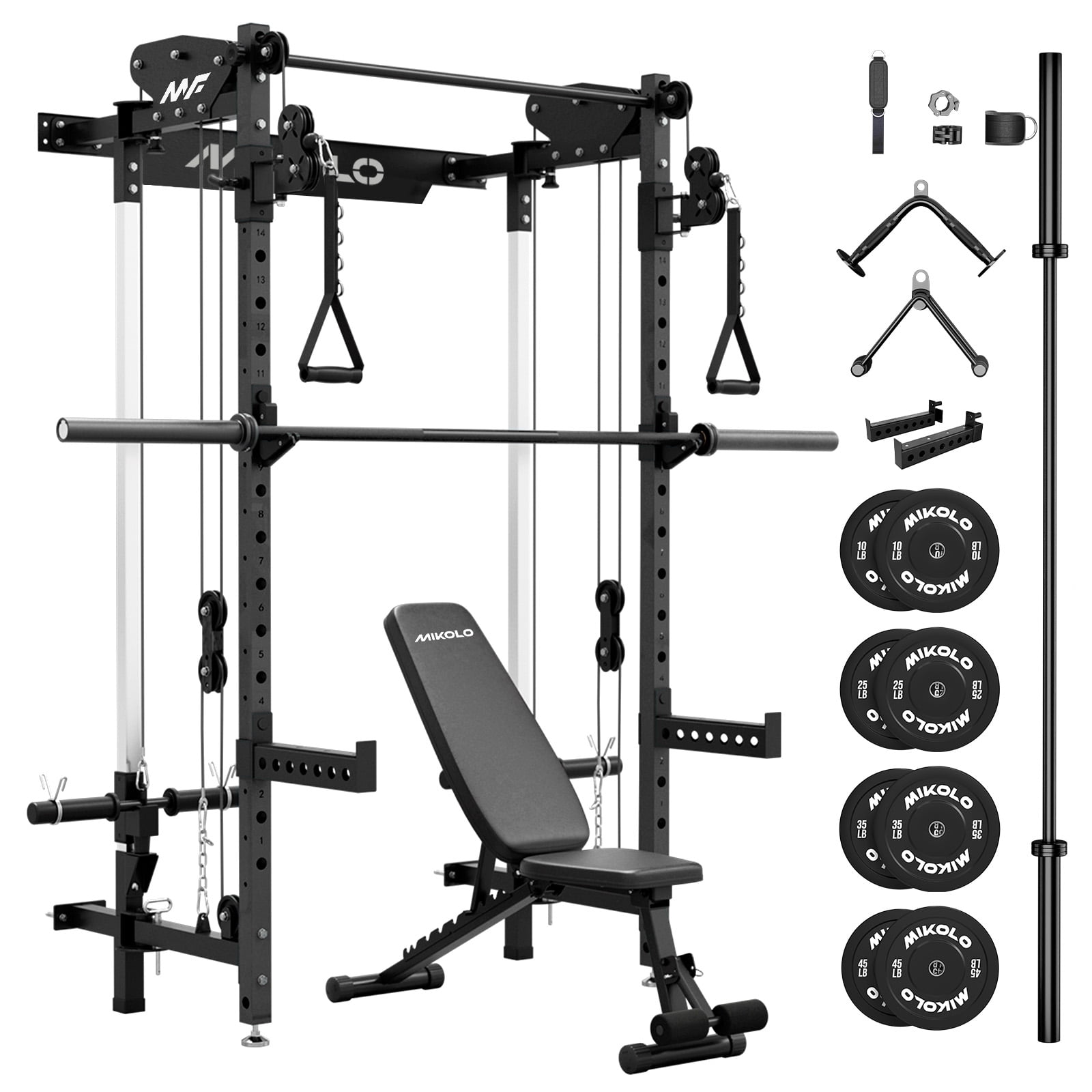 Cheetah Foldable Squat Rack Black & Weight Bench & Barbell & BP230lbs