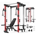 thumbnail image 1 of Mikolo Foldable Squat Rack With Adjustable Weight Bench, Wall Mounted Power Rack with Functional Trainer& LAT Pull Down Machines, with 5 Adjustable Function Modes, for Home Gym and Space Saving, 1 of 10