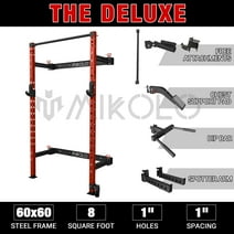 Mikolo Folding Power Rack Cage,1000lbs Capacity Wall Mounted Squat Rack with Pull-up Bar,J-hooks and Landmine,Space Saving Home Gym Equipment(Pre-Selected)