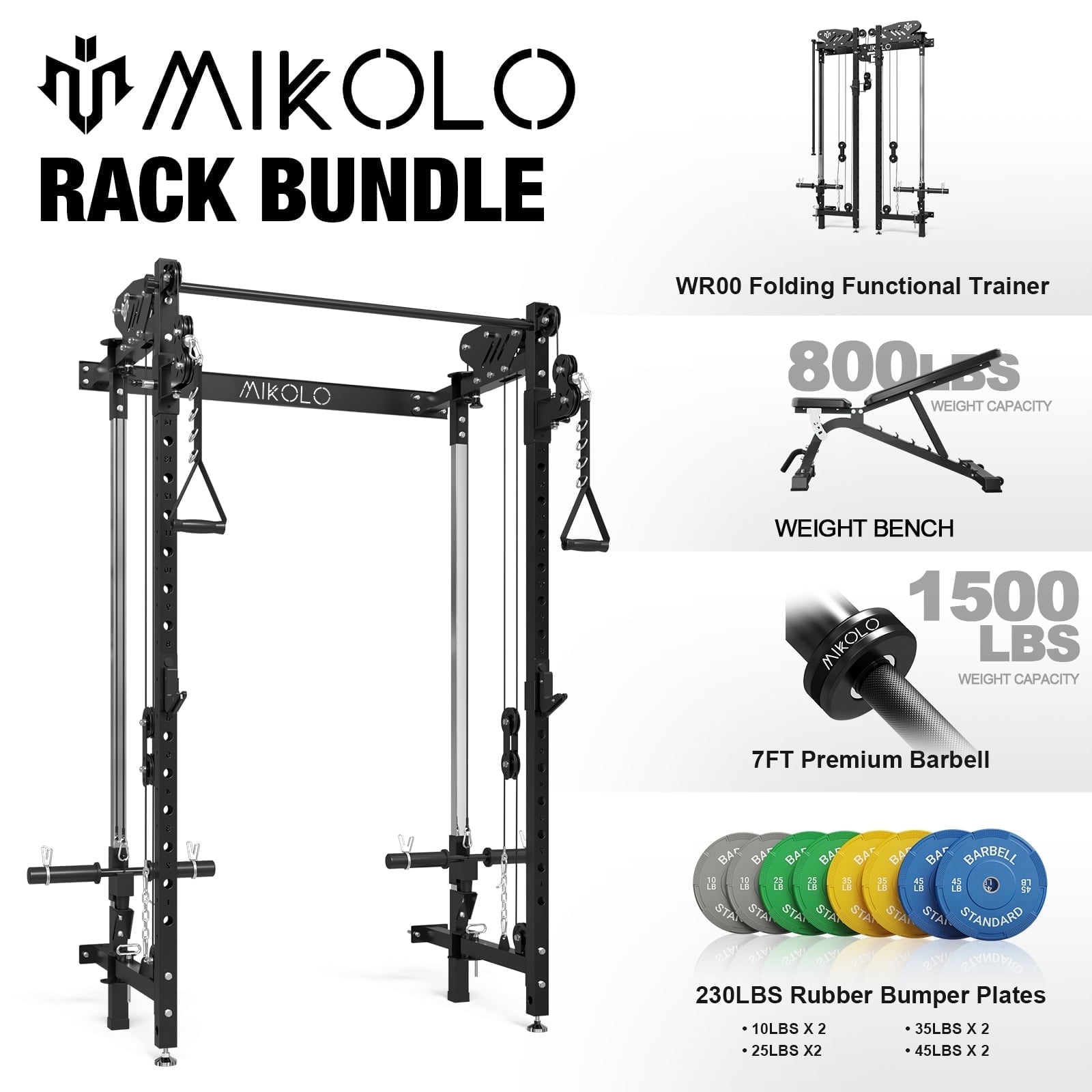 Mikolo Foldable Squat Rack Wall Mounted Power Rack with Cable Crossover Machine LAT Pull Down Machines Functional Trainer with 5 Adjustable Function Modes for Home Gym and Space Saving Walmart