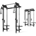 Folding Squat Rack, Wall Mounted Power Rack with Cable Crossover Machine & LAT Pull Down