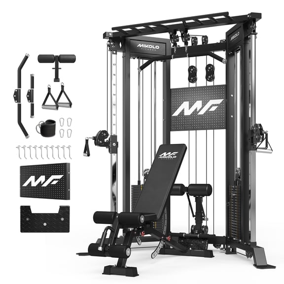 Mikolo Functional Trainer with 400lbs Weight Stack, Cable Crossover Machine with Independent Double Pulley System, 2000lbs Multi-Functional Chest Fly Machine, Lat Pulldown Machine Home Gym with 1200L