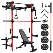 Mikolo Functional Trainer Folding Squat Rack Wall-Mounted Power Rack Cable Crossover Machine LAT Pull Down Machines 5 Adjustable Function Modes