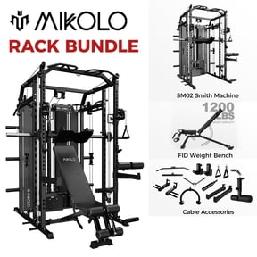 Mikolo Functional Trainer & Smith Machine, 2×2"Uprights (33 Holes), Dual 128LBS Weight Stack, Centralized Resistance Lat & Row System