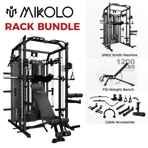 Mikolo Functional Trainer & Smith Machine, 2×2"Uprights (33 Holes), Dual 128LBS Weight Stack, Centralized Resistance Lat & Row System