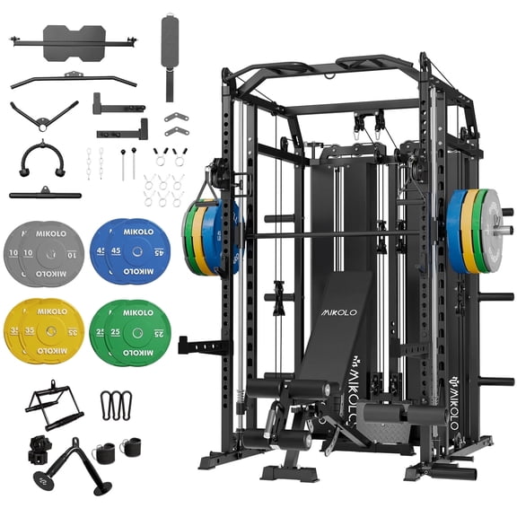 Mikolo Functional Trainer & Smith Machine, 2×2"Uprights (33 Holes), Dual 128LBS Weight Stack,  Centralized Resistance Lat & Row System