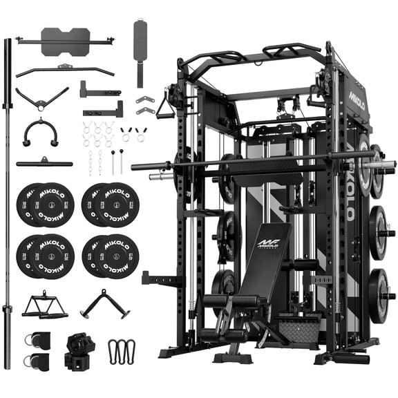Mikolo Functional Trainer & Smith Machine, 2×2"Uprights (33 Holes), Dual 128LBS Weight Stack, Centralized Resistance Cable System
