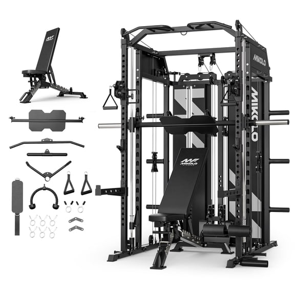 Mikolo Functional Trainer & Smith Machine, 2×2"Uprights (33 Holes), Dual 128LBS Weight Stack, Centralized Resistance Lat & Row System