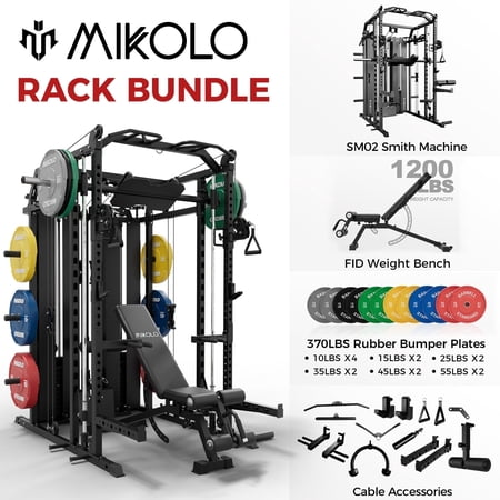 Mikolo Functional Trainer & Smith Machine, 2×2"Uprights (33 Holes), Dual 132LBS Weight Stack, Dual High/Low Cables