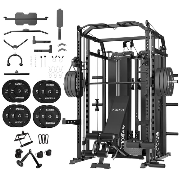 Mikolo Functional Trainer & Smith Machine, 2×2"Uprights (33 Holes), Dual 132LBS Weight Stack, Dual High/Low Cables