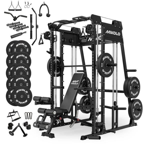 Mikolo M11 Smith Machine, 2200lbs Squat Rack with LAT-Pull Down System & Cable Crossover Machine, Training Equipment with Leg Hold-Down Attachment