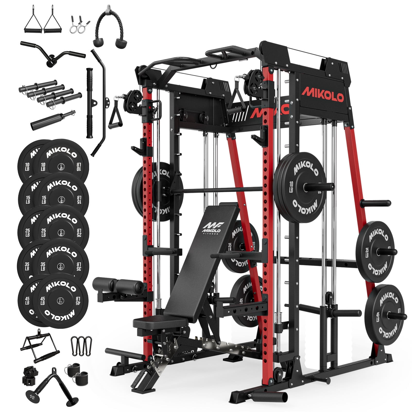 Mikolo M11 Smith Machine, 2200lbs Squat Rack with LAT-Pull Down