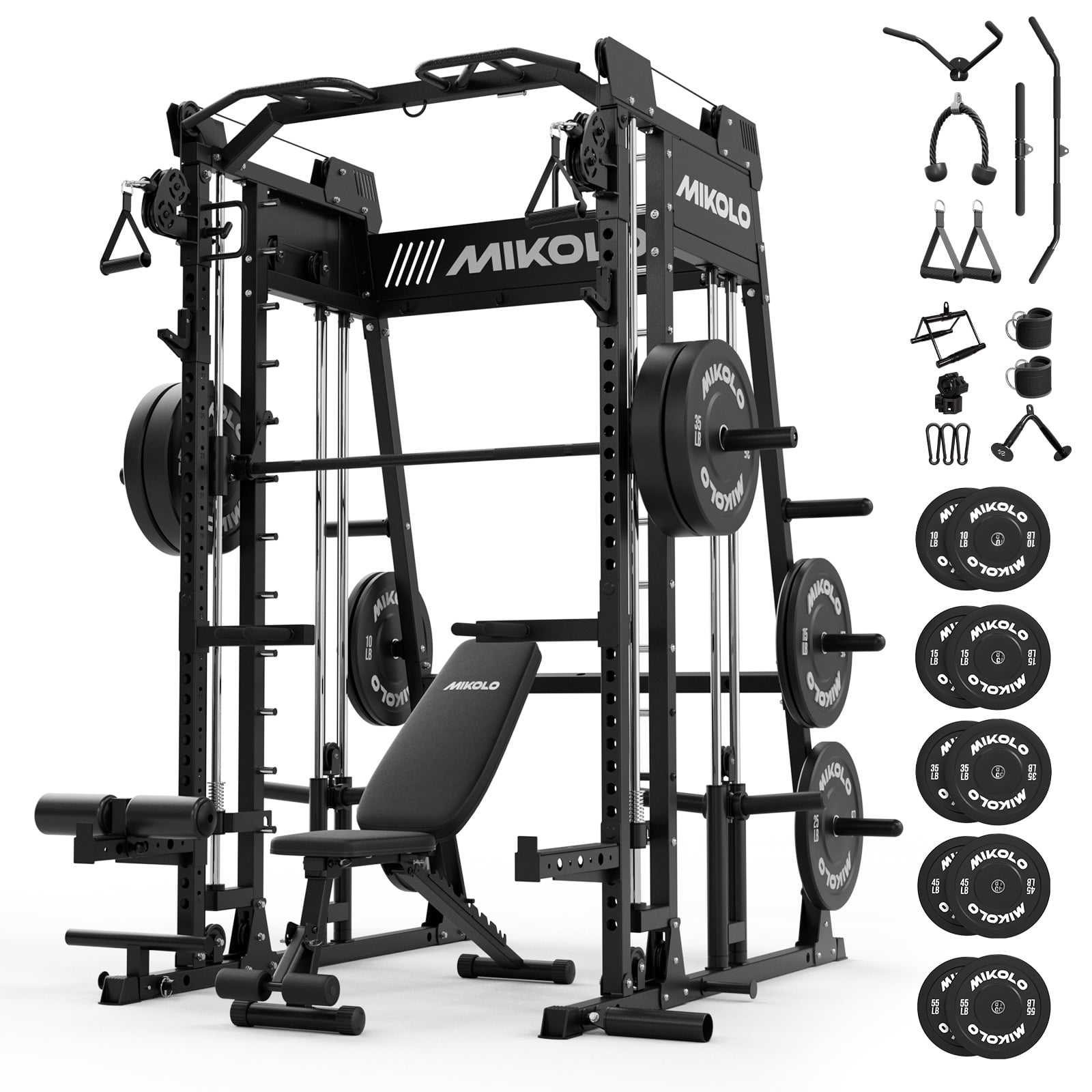 Mikolo M11 Smith Machine, 2200 lbs Power Rack + 230 lbs Plates and