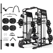 Mikolo M4 All-In-One Smith Machine Home Gym Package, 2200 lbs Power Rack Cage with Cable Crossover, 360° Landmine, Barbell Holders and Other Attachments, Total Body Strength Training Cage