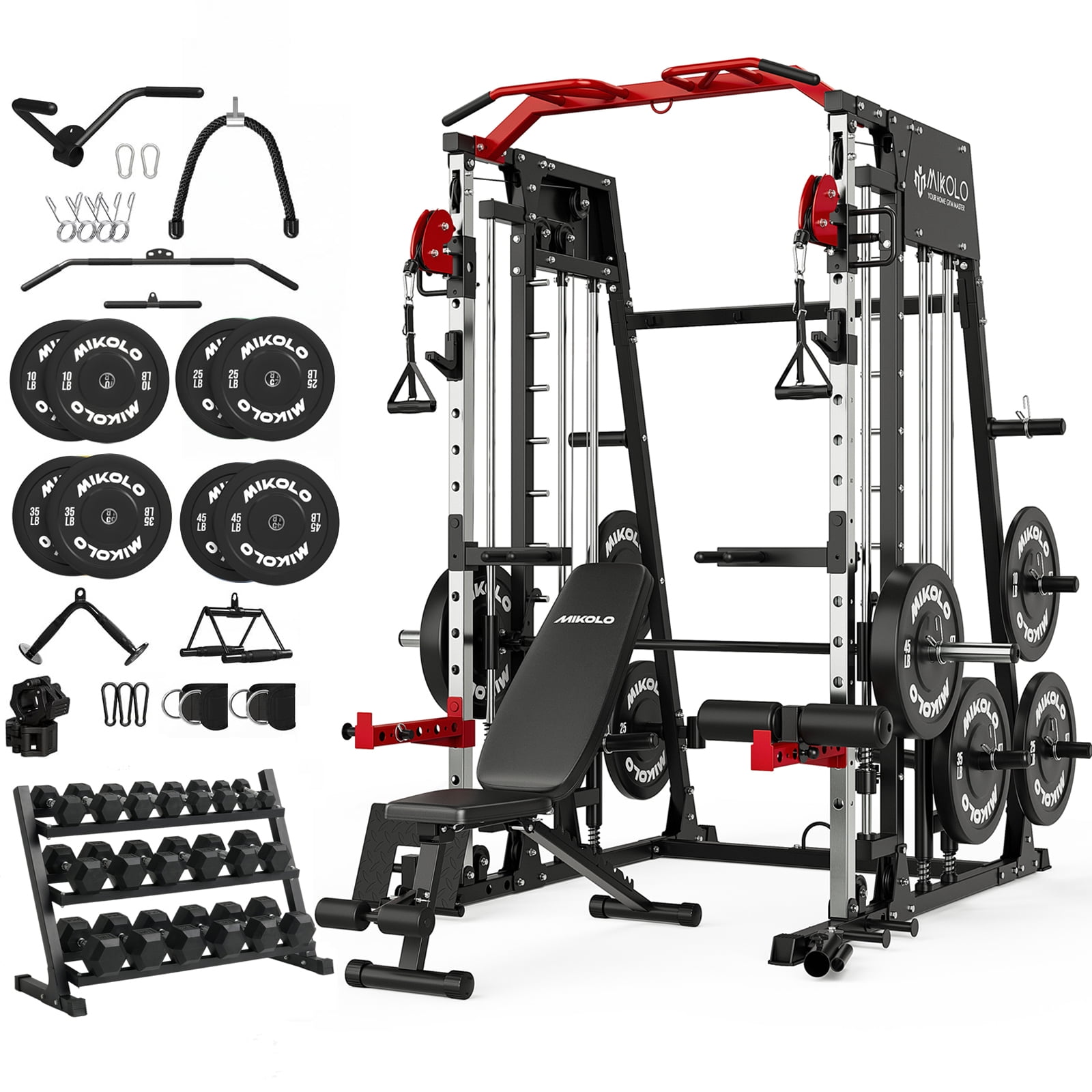 M4-Red (bench & 230LBS BP & 550LBS Dumbbell Set with Rack)
