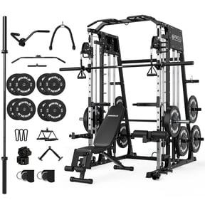 Mikolo M4 All-In-One Smith Machine Home Gym Package, 2200 lbs Power Rack Cage with Cable Crossover, 360° Landmine, Barbell Holders and Other Attachments, Total Body Strength Training Cage