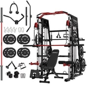 Mikolo M4 All-In-One Smith Machine Home Gym Package, 2200 lbs Power Rack Cage with Cable Crossover, 360° Landmine, Barbell Holders and Other Attachments, Total 