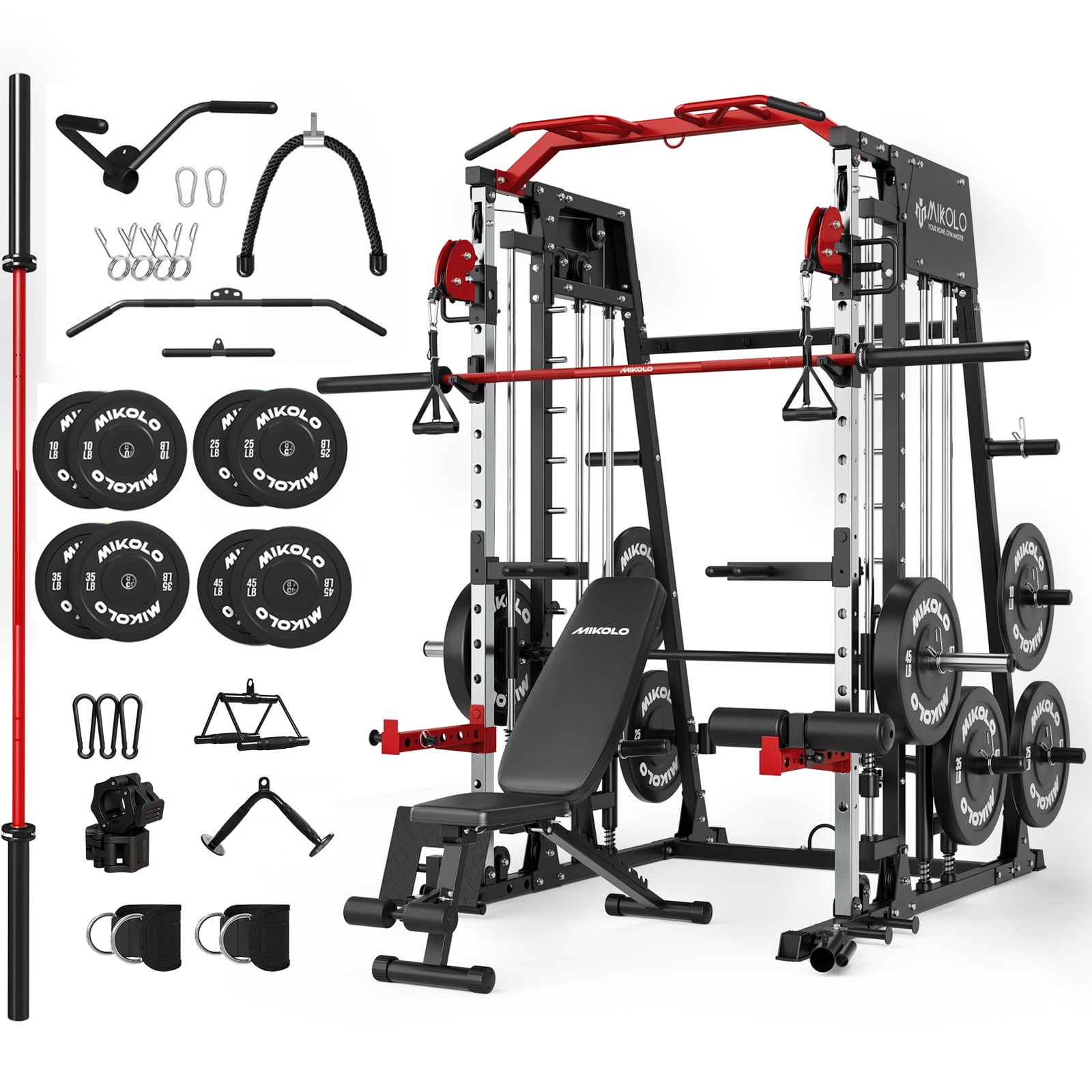 M4-Red (bench & Barbell & 230LBS BP & cable accessories)
