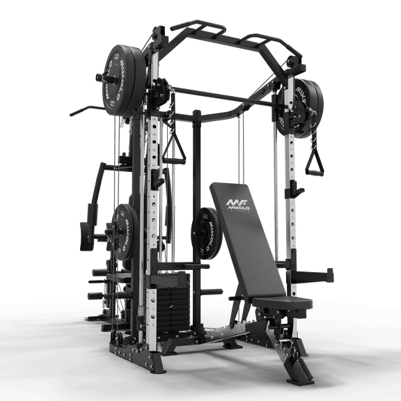 Mikolo Multi-Function Smith Machine Power Cage Home Gym with Cable Crossover System and 121LB Weight Stack