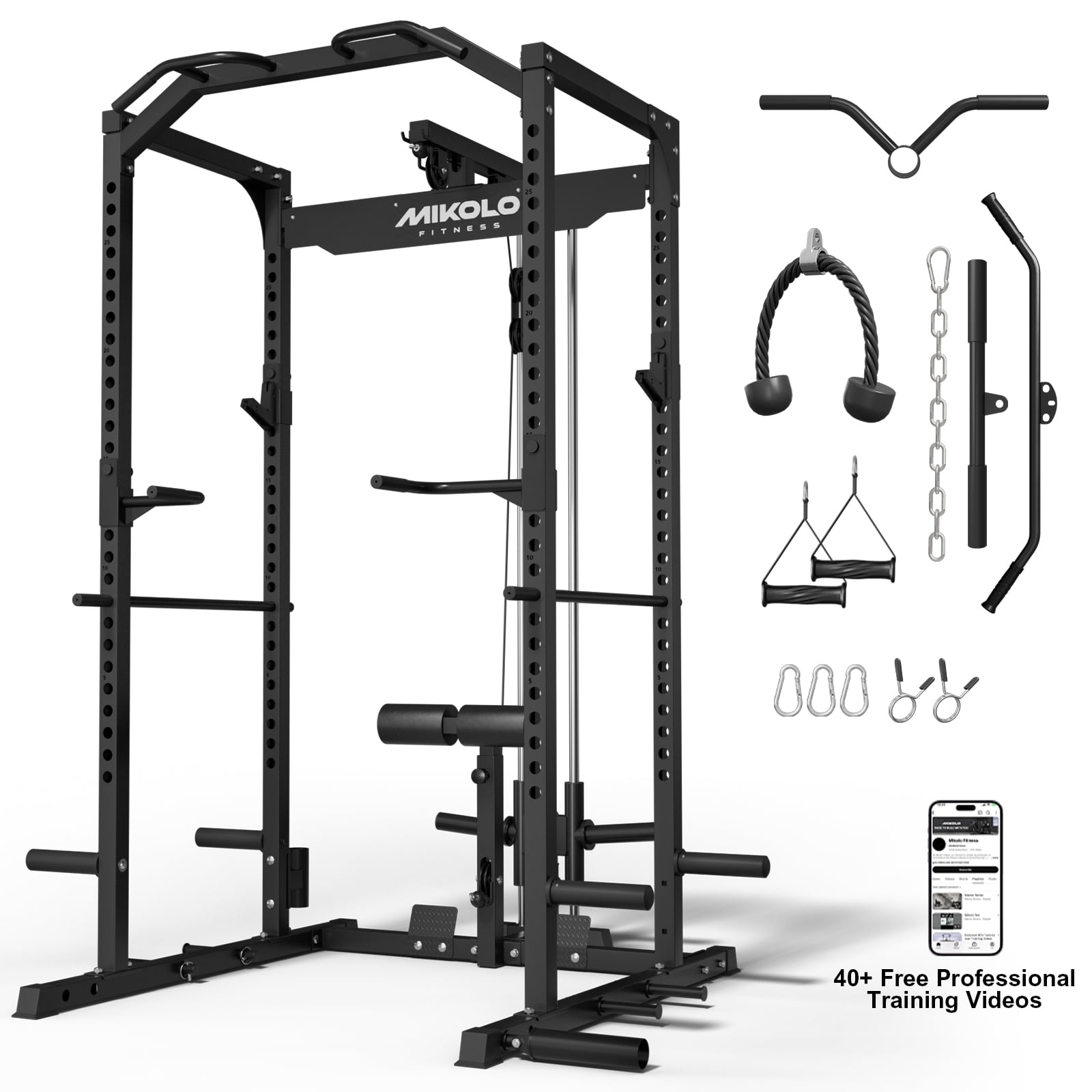 Mikolo Multi-Functional Squat Rack, Power Cage with LAT Pulldown