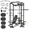thumbnail image 1 of Mikolo Power Rack Cage with LAT Pulldown System,1200 lbs Capacity Power Rack with 800 lbs Capacity Weight Bench and 1500 lbs Capacity Barbell Combo (Black), 1 of 18