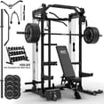 thumbnail image 1 of Mikolo Power Cage, Squat Rack With Dual Pulley Cable Crossover System, Multifunction Free Weight Home Gym Home Package and 230lb Weight Plates with 450LB Dumbbell, 1 of 15