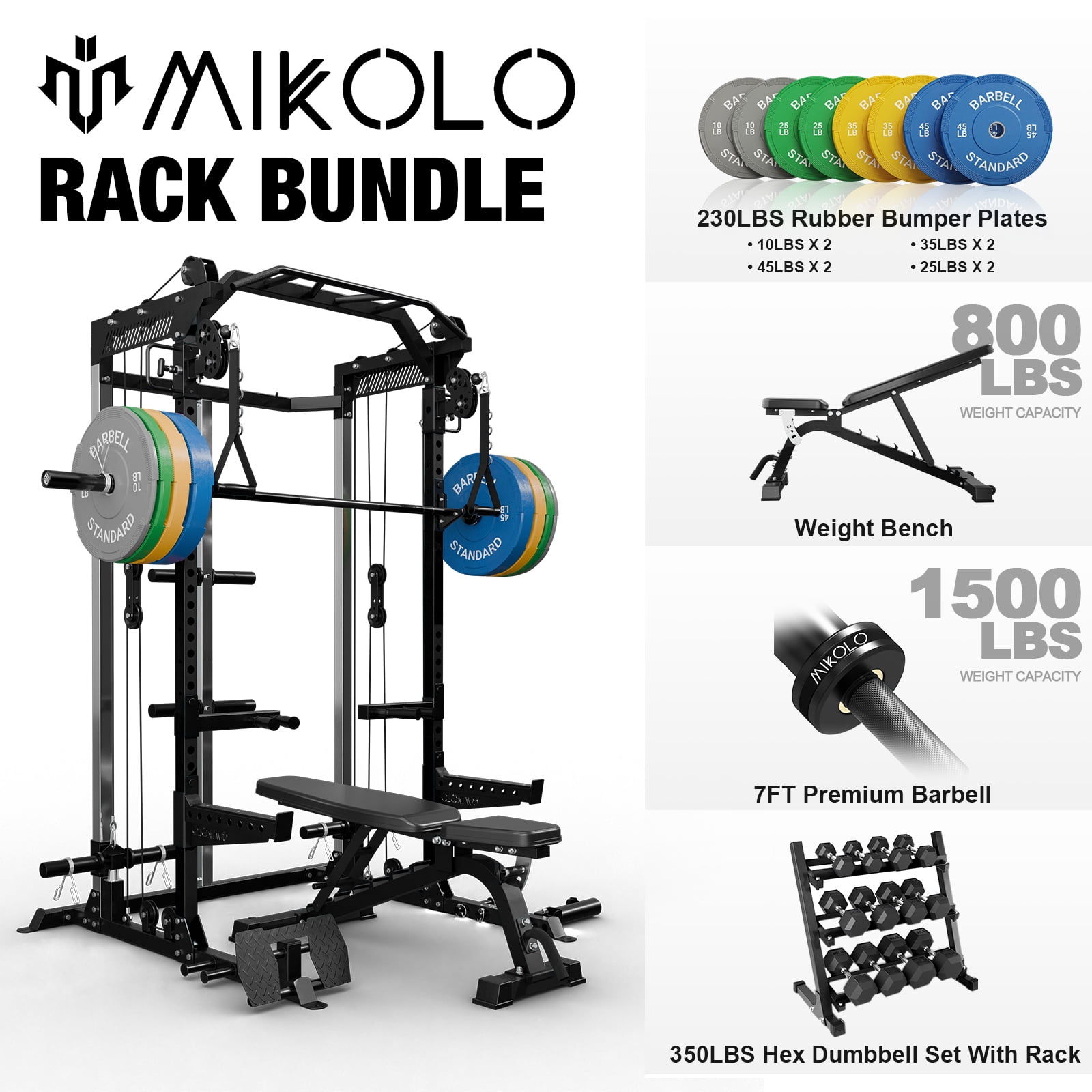 Mikolo Power Cage, Squat Rack with Dual Pulley Cable Crossover System ...