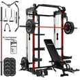 thumbnail image 1 of Mikolo Power Cage, Squat Rack With Dual Pulley Cable Crossover System, Multifunction Free Weight Home Gym Workout Machine With Attachments Set(230B), 1 of 17