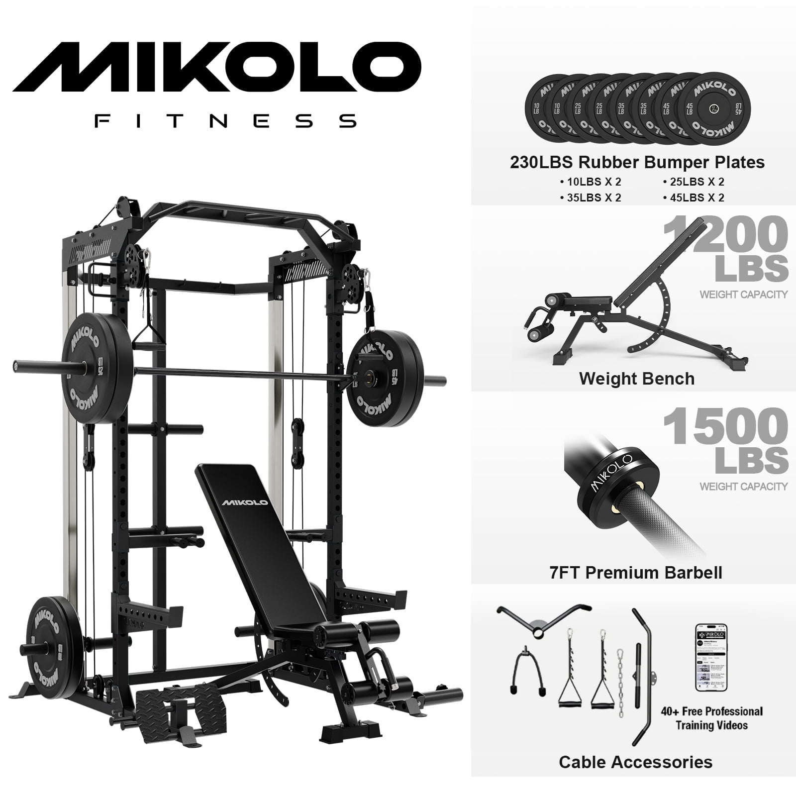 Power Cage - Black/Home Gym Package(230LB Black Plates)