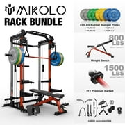 Mikolo Power Cage, Squat Rack with Dual Pulley Cable Crossover System, Multifunction Free Weight Home Gym Workout Machine with Attachments Red