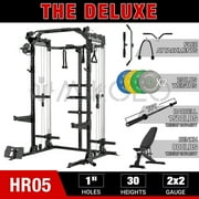 Mikolo Power Cage, Squat Rack with Dual Pulley Cable Crossover System, Multifunction Free Weight Home Gym Workout Machine with Attachments