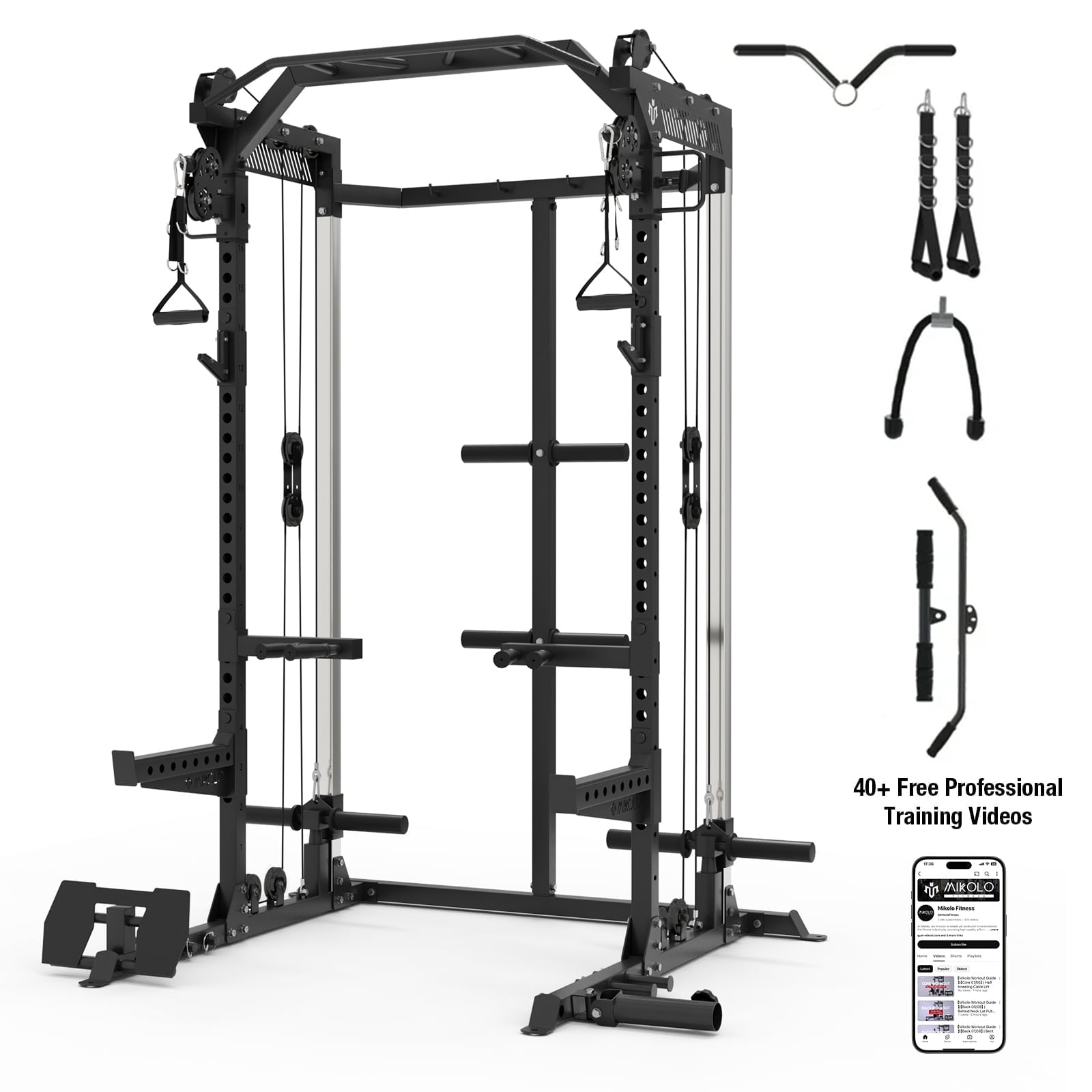 Mikolo Power Cage, Squat Rack with Dual Pulley Cable Crossover System ...