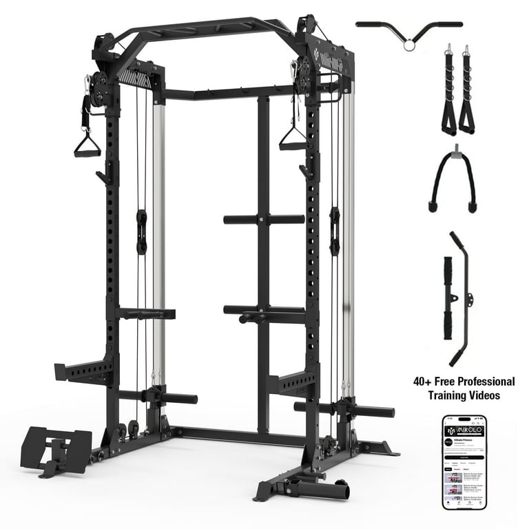 Mikolo Power Cage, Squat Rack with Dual Pulley Cable Crossover