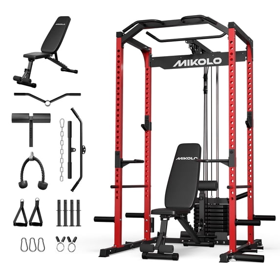 Mikolo Power Cage with 110LB Weight Stack Multi-Function Power Rack for ...